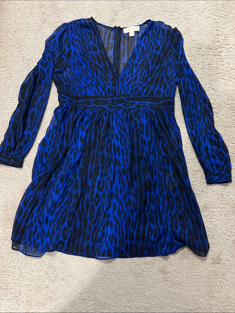 Michael Kors Blue and Black Animal Print V-Neck Dress